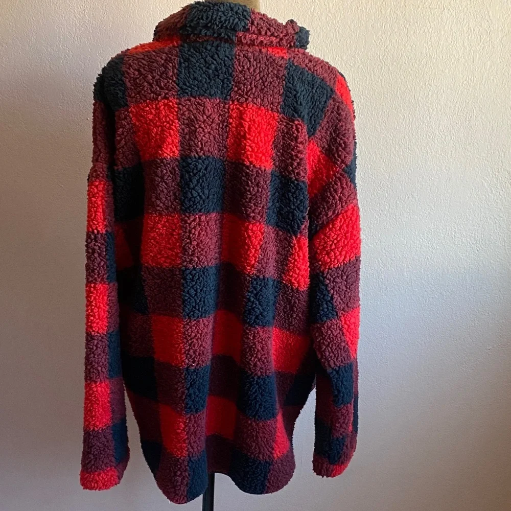 Old Navy Red and Black Checkered Sherpa Pullover